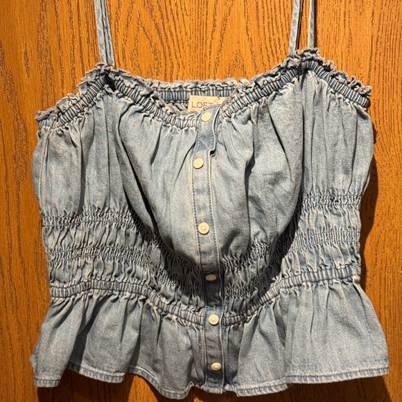 Loft Chambray Ruffle Smocked Button Cami ( medium) - Picture 3 of 13